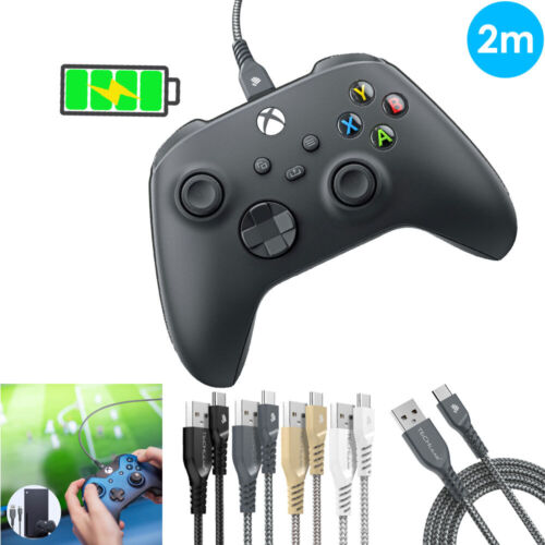 2m Long Strong BRAIDED USB C Charging Cable for Xbox Series X, S Controller Pad