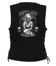Womens Concealed Carry Denim Biker Vest Outlaw Marilyn Monroe Lady Biker Design