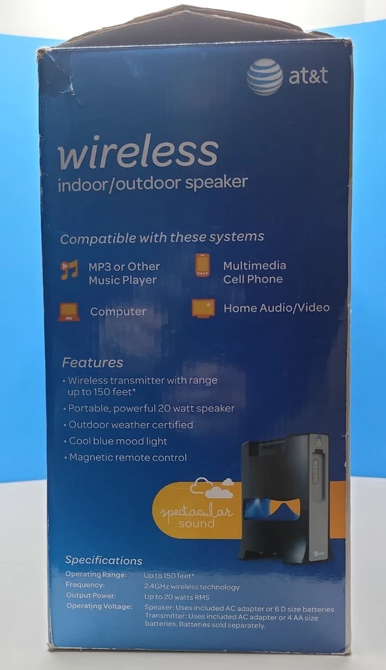 Sistema de altavoces torre informática portátil inalámbrico interior exterior AT T - negro. Foto 3 de 4