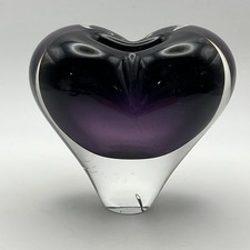 Heavy Hand Blown Purple Art Glass Heart Bud Vase 3.75 Polished Base