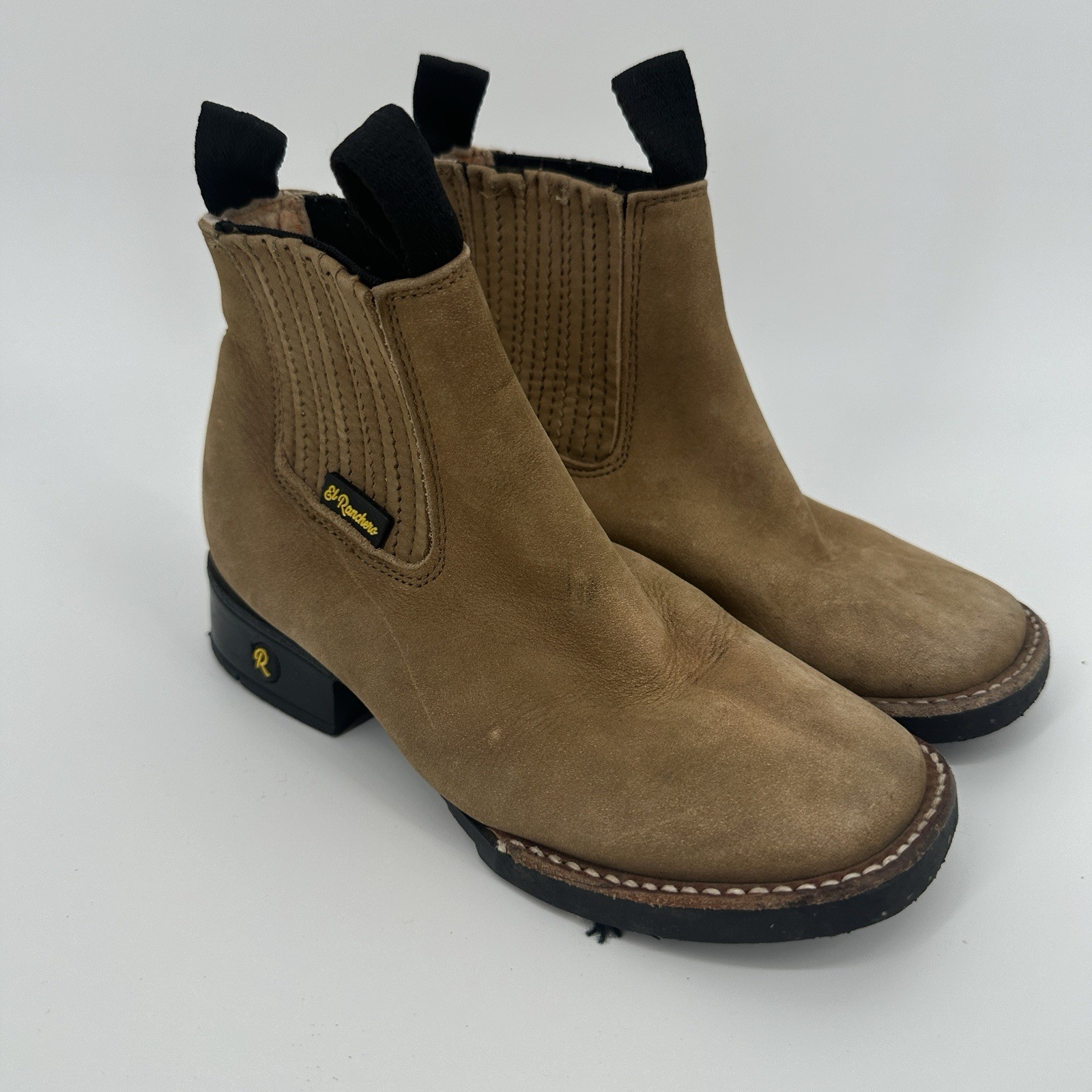 El Ranchero Boys Western Leather Ankle Boots Brown Pull On Toddler Boys Size 9