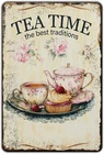 Vintage Tea Time Retro Plaque For Tin Metal Signs Home Décor 8x12