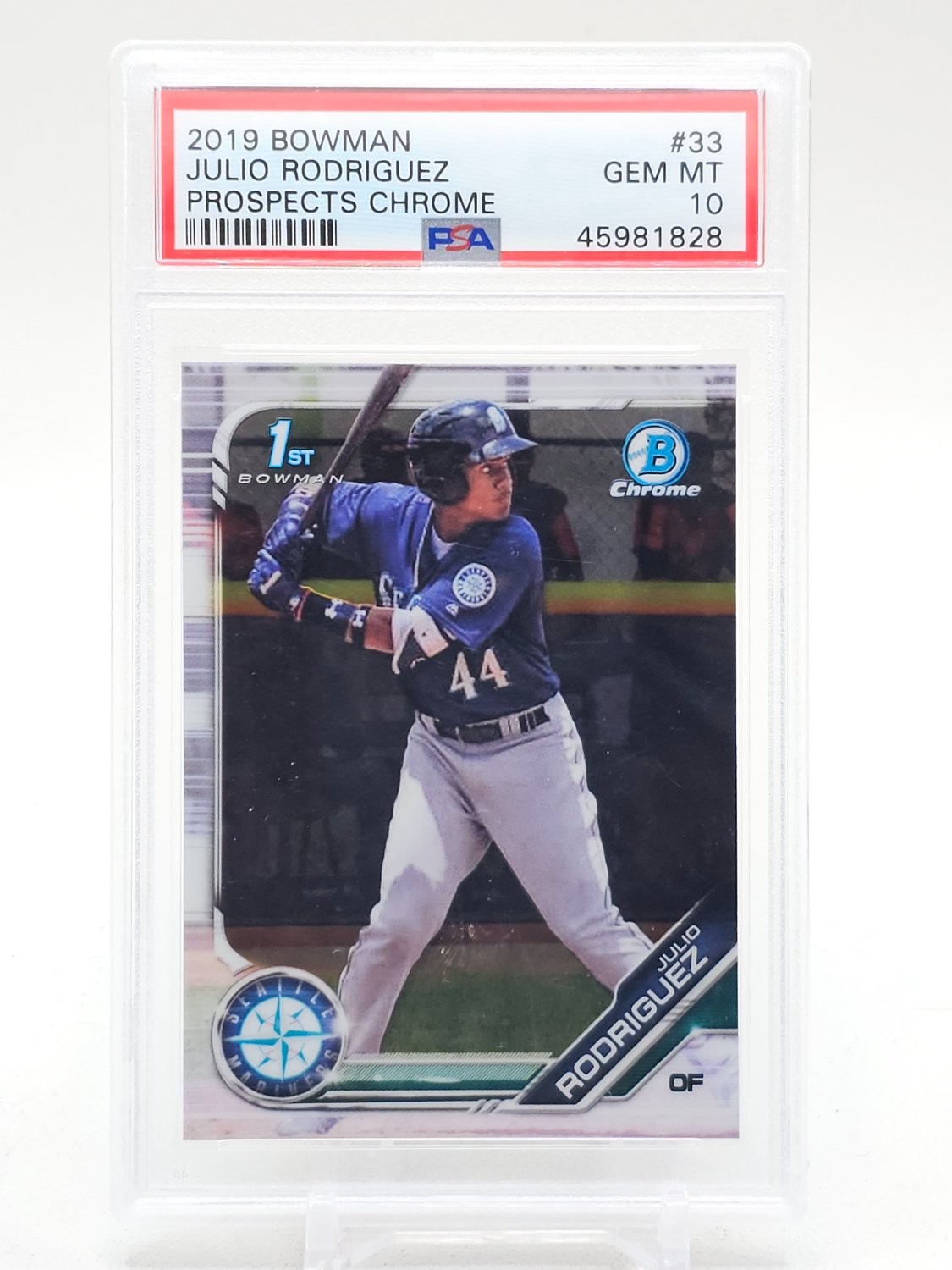 JULIO RODRIGUEZ 2019 BOWMAN CHROME BASEBALL 1ST #BCP-33 MARINERS PSA 10 Q0208 view 1