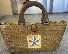 Paul Brent Sun n Sand Top Handle Bag Beaded Starfish Bamboo Handle Beach Summer