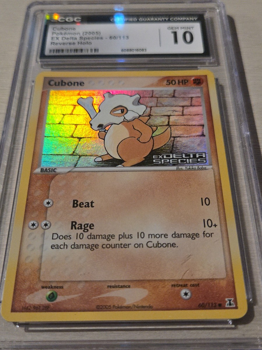 cubone pokemon card holographic CGC 10 GEM MINT Cubone EX Delta Species 60/113 Reverse Holo STAMPED Pokemon  Card