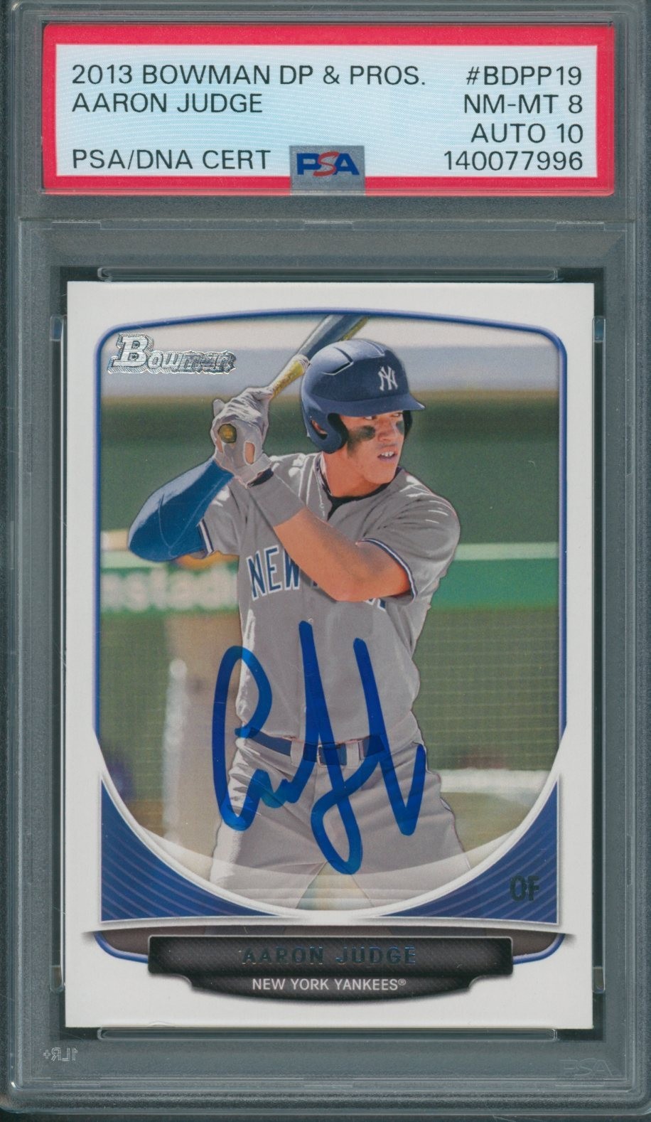 2013 Bowman DP & Pros. #19 Aaron Judge PSA/DNA Authentic Signed Card 8 Auto 10