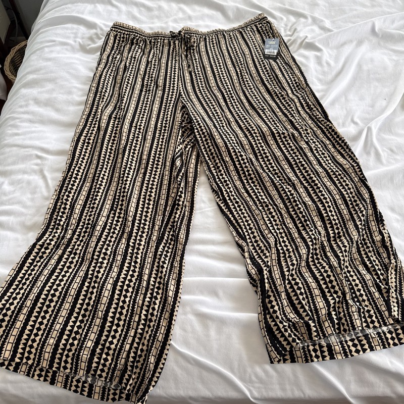NWT Robert Louis Wide Leg Pants Coastal Chic Resort Wear Boho Black 2X Hawaii