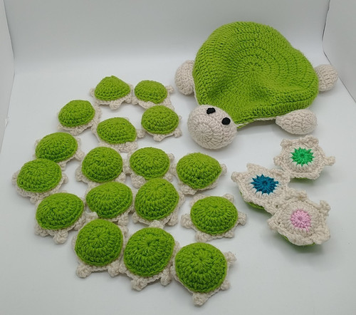 Crocheted Sea Turtle & 20 Babies Memory Game Toddlers & Seniors w/ Dementia