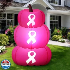 Leyndo 4 ft 3 Pcs Breast Cancer Awareness Inflatable Pumpkin Pink Ribbon Deco