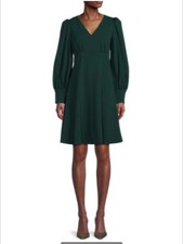 Calvin Klein Women's 12 Dark Green Fit And Flare Bell Sleeve Sheath Short Dress