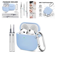 Stylish Sky Blue Soft Silicone Case for AirPods 4th - Full Protection Keychain