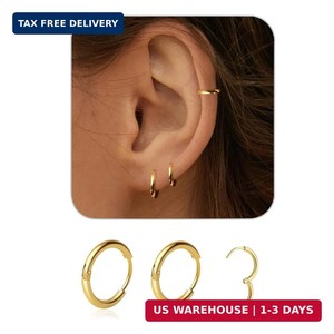 Authentic 1 Pair 6mm Small Hoop Earrings for Women, Dainty 14K Gold Plated Huggie Hoop Ear
