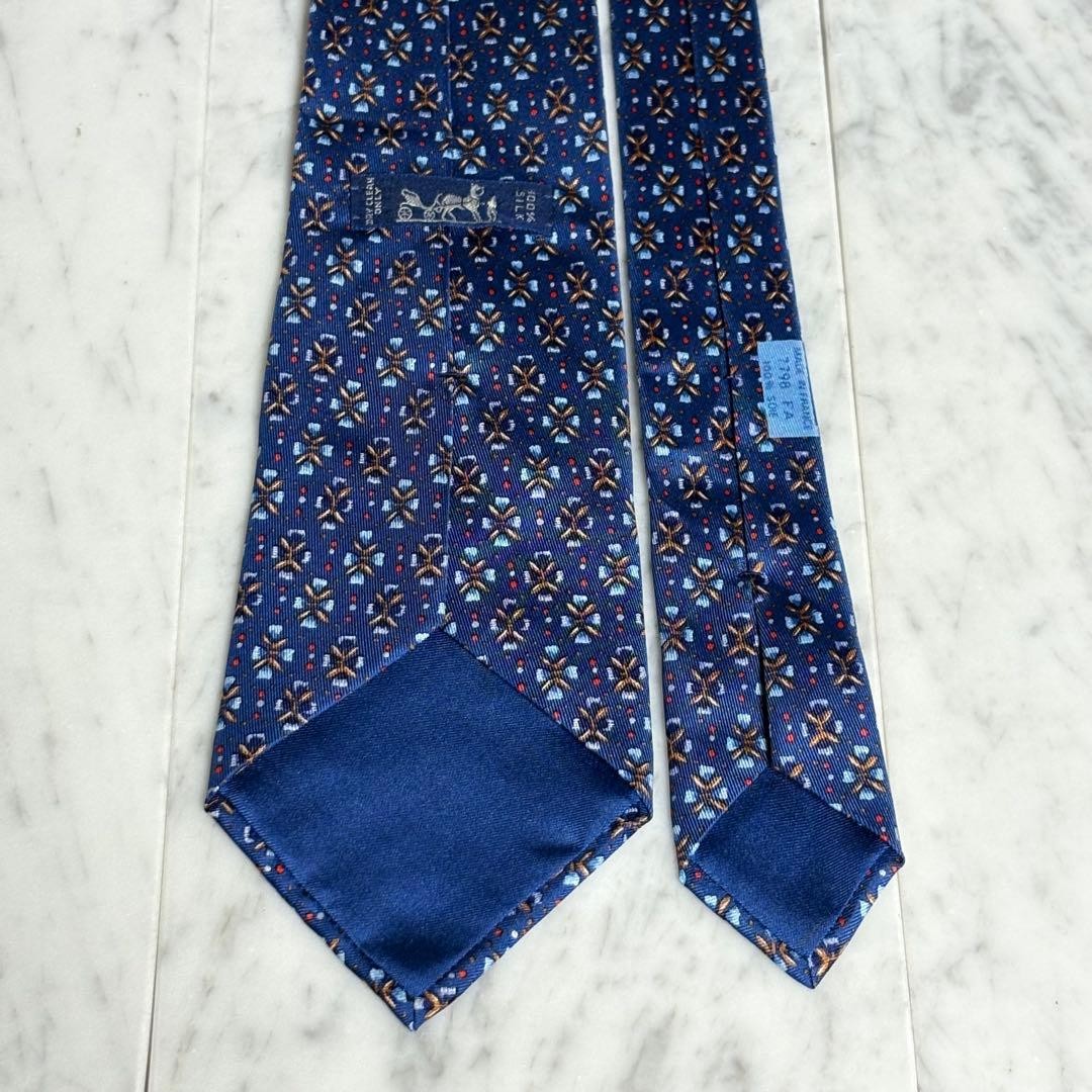 HERMES Tie Navy Pattern Dot Allover Pattern - image 7
