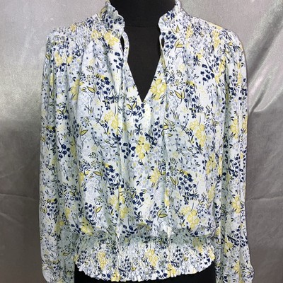 Rachel Zoe Floral V-Neck Long Sleeve Smocked Pullover Blouse, Women's S