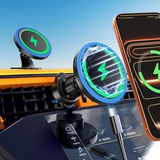 Car Mount Charger 3 in 1 LED RGB HandsFree Wireless Car Charger Magnetic Phone