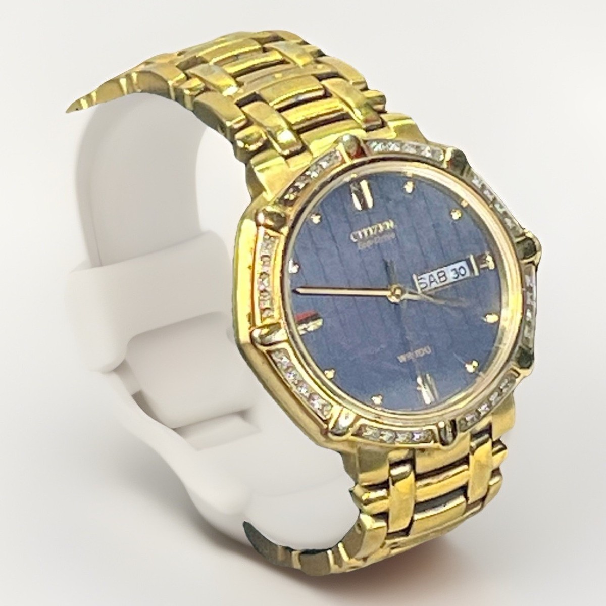 Citizen Eco-Drive Diamond Bezel Gold Tone Day Date Spanish WR100 Watch Works Citizen Womens Gold Eco Drive Watches - Etsy main image 4