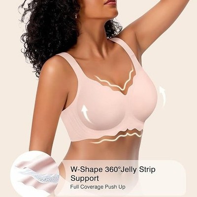 Women Jelly Bras No Underwire Scalloped Push Up Tshirt Bra Seamless Everyday Bra
