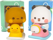 2 PCS Bubu Dudu Bears Car Dashboard Decorations, Cute Cartoon Statue Bear Panda 