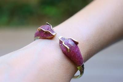 Sterling Silver 925 and Bronze Handmade Double Tiger Ruby Cuff Bracelet