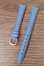 12mm VINTAGE APOLLO GENUINE LEATHER LIGHT BLUE WATCH STRAP, GOLD BUCKLE, NOS.