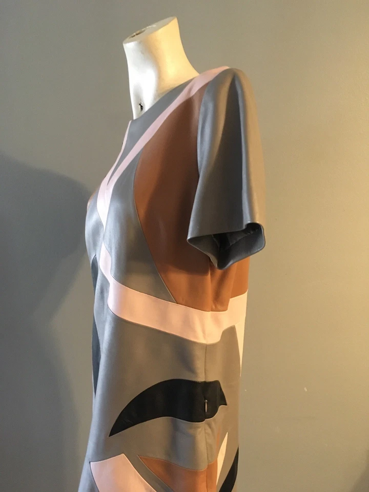 Escada 100% Lamb Leather Pewter Color Zipper Pockets Fully Lined Dress Sz 40 - Image 2 of 4