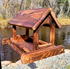 14 Inch large hanging cedar wood fly through platform Bird or Squirrel feeder