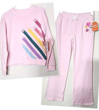 Wonder Nation Girls 2XL 18 2 Pc Fleece Sweat Suit Sweater Pants SET Pink F3 