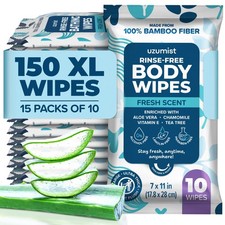 Body Wipes for Adults Bathing No Rinse 150pc XL - Ultra Thick Shower Travel W...