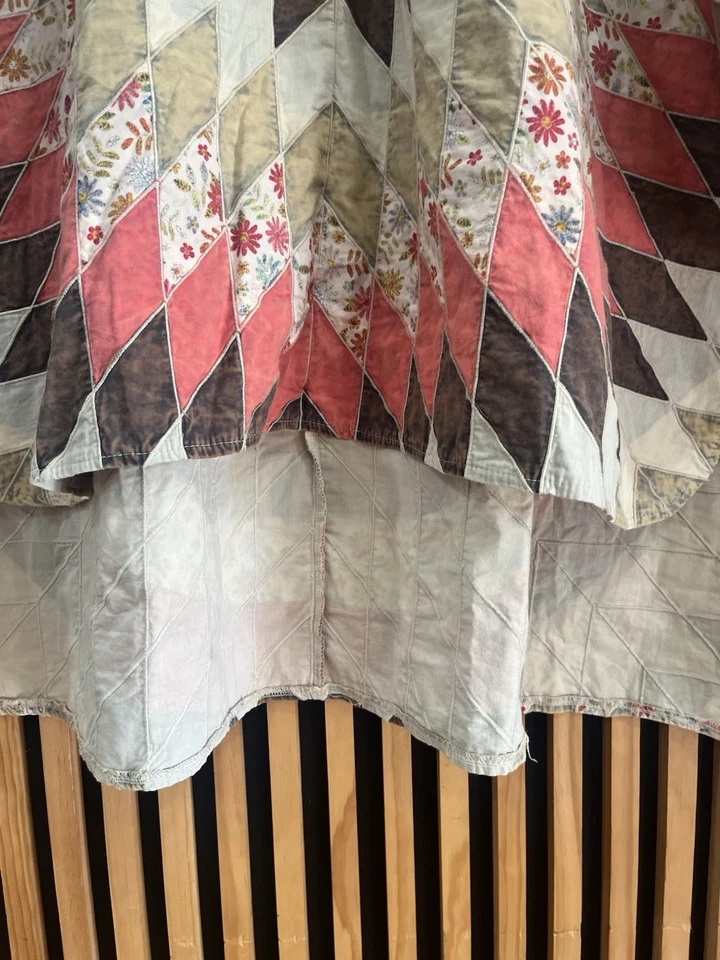 Blusa túnica boho acolchoada veludo azul patchwork G/XL Grannycore Cottagecore - Imagem 3 de 4