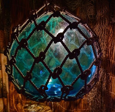 TIKI BAR GLASS FLOAT LIGHT Lamp 12  Real Drilled Vintage Japanese Fishing Ball