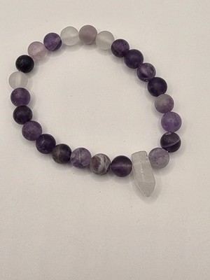 Amethyst Stretch Braclet With A Quarts Crystal Point In Center