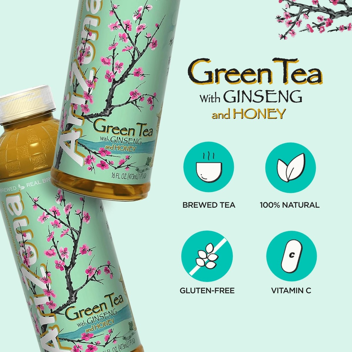 Arizona Green Tea with Ginseng and Honey, 16 Fl Oz 16 (Pack of 12