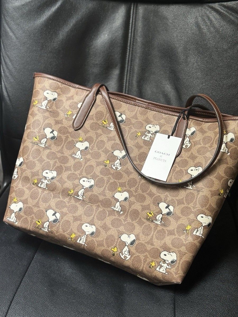 Coach X Peanuts City Tote Bag In Signature Canvas With Snoopy