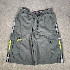 Vintage Unionbay Shorts Mens L Gray Striped Nylon Tech Cargo Skater Surf Y2K