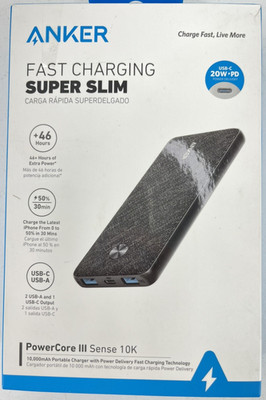 Anker PowerCore III Sense 10k (10000mAh, 20W, 3-Port) 2 USB-A + 1 USB-C Black