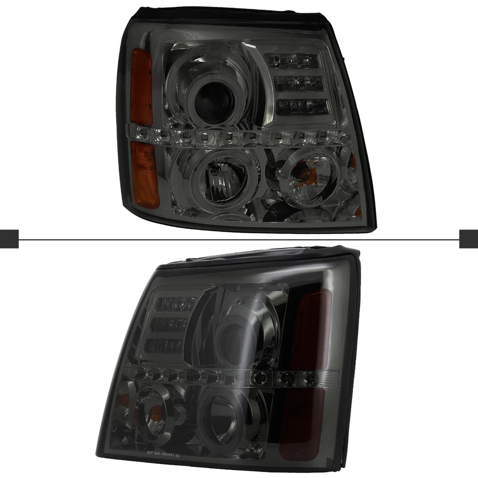 Fits 2002-2006 Cadillac Escalade LED Halo Smoke Projector Headlights Headamps Foto 4 de 4
