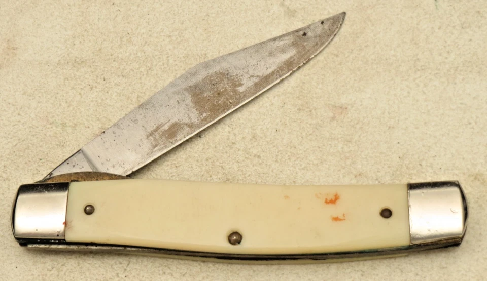 Vintage Colonial USA Made Liner Lock Knife - Carbon Steel Blade - White Handles - Image 3 of 4