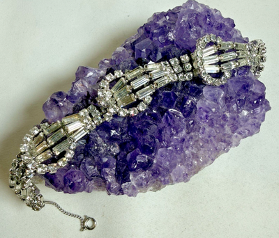 #ad Vintage Clear Rhinestone Kramer Of New York 7quot; Bracelet Signed $53.89