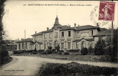 Ak Saint Germain au Mont d'Or Rhône, Mairie et Groupe scolaire - 2969070