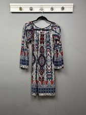 BB Together Dress Womens Small Blue Red Boho Paisley Bell Sleeve Knit Made USA