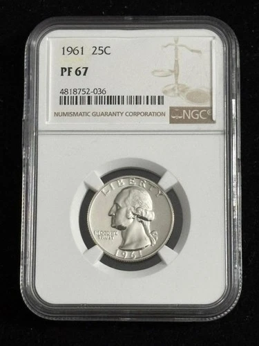 1961 WASHINGTON QUARTER 25C SILVER PROOF U.S COIN NGC PF 67 PF67