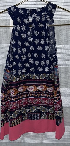 THML Blue Boho Halter Tank Top with Keyhole Back Size XS Sleeveless NWT - Picture 2 of 5