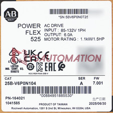 2026 New Allen-Bradley 25B-V6P0N104 PowerFlex 525 AC Drive IP20 NEMA / Open Type