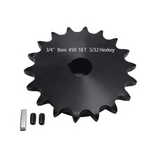 50 Roller Chain Sprocket 18 Tooth 3/4" Bore 3/16" Keyway Black Oxide with 2 ...
