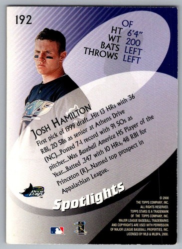 2000 Topps Stars Josh Hamilton Tampa Bay Devil Rays #192 - Picture 2 of 2