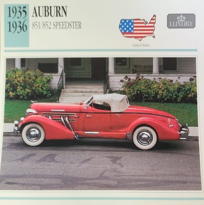 Auburn Speedster Car Picture Spec Info Collector Card Vintage Retro Decor  