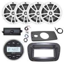 JBL Marine Radio, Spa Bezel, Adapter, ANT, Amp w/Kit, 4x 6.5" 180W White Speaker