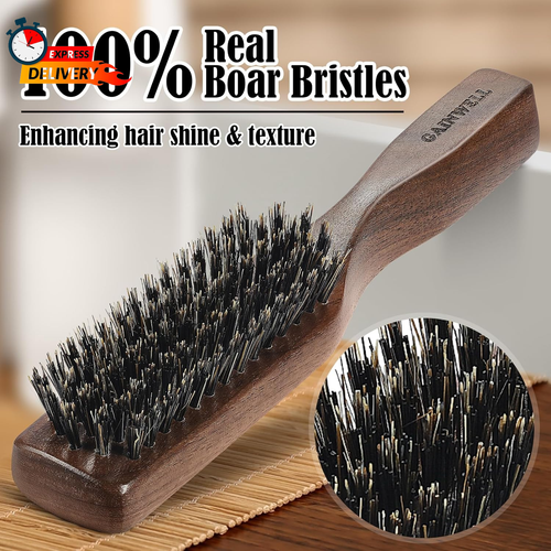 Mens Wild Boar Bristle Hair Brush for Men - Slick Back Hair Brush - Stiff Bristl - Picture 3 of 12