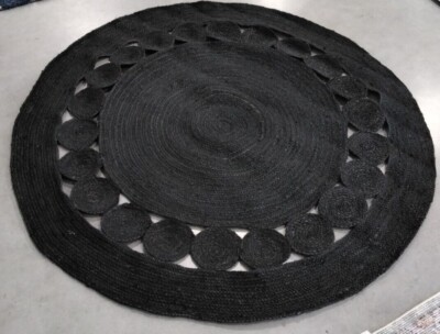 BLACK 5' X 5' Round Broken Thread Rug, Reduced Price 1172720878 NF364D-5R