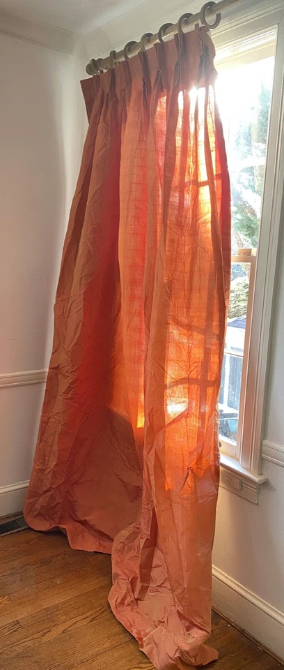 106” Wide Hi End Decorator Custom Iridescent Orange Silky Taffeta Curtain  WW157 - Image 2 of 4